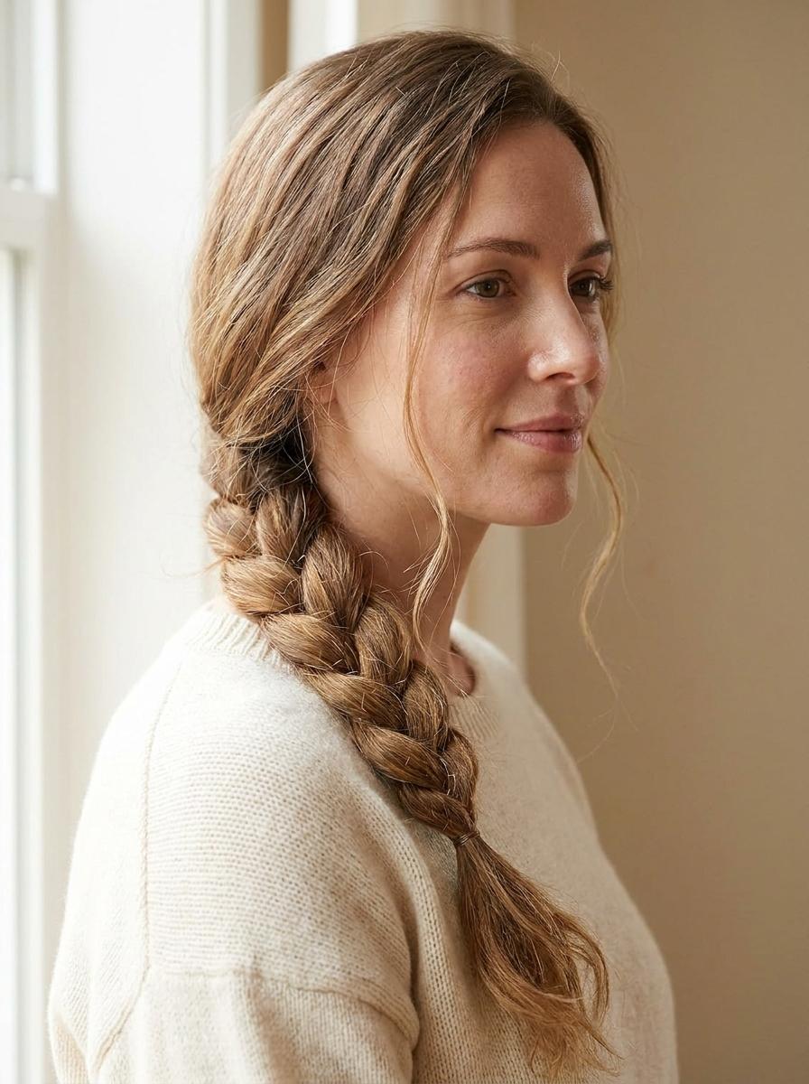 Seitlicher Zopf - einfache Frisur für lange Haare